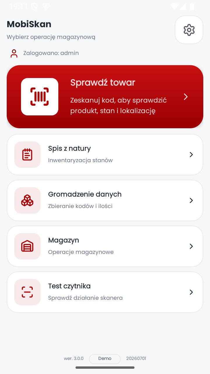 Ekran główny z kafelkami modułów