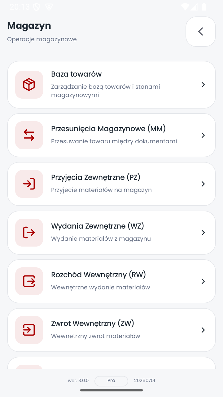 Ekran Magazyn z modułami dokumentów