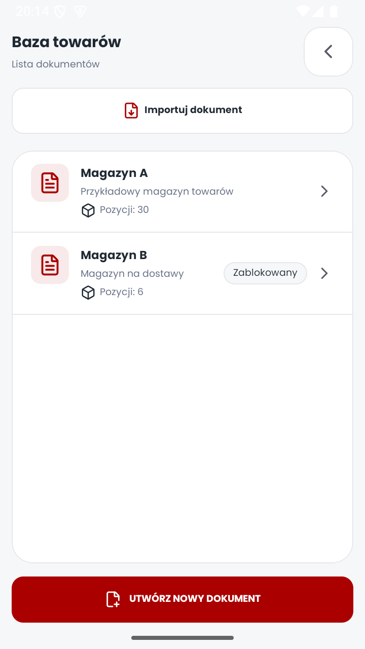 Lista dokumentów Bazy towarów