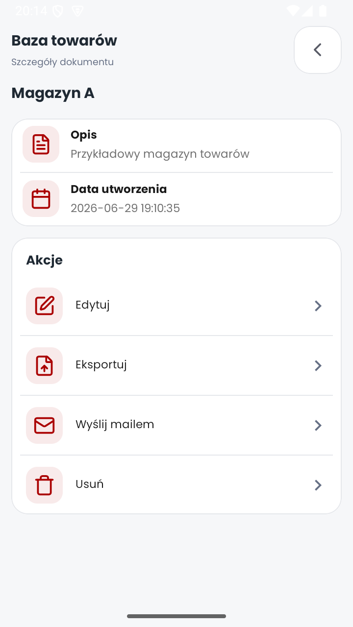Szczegóły dokumentu Bazy towarów