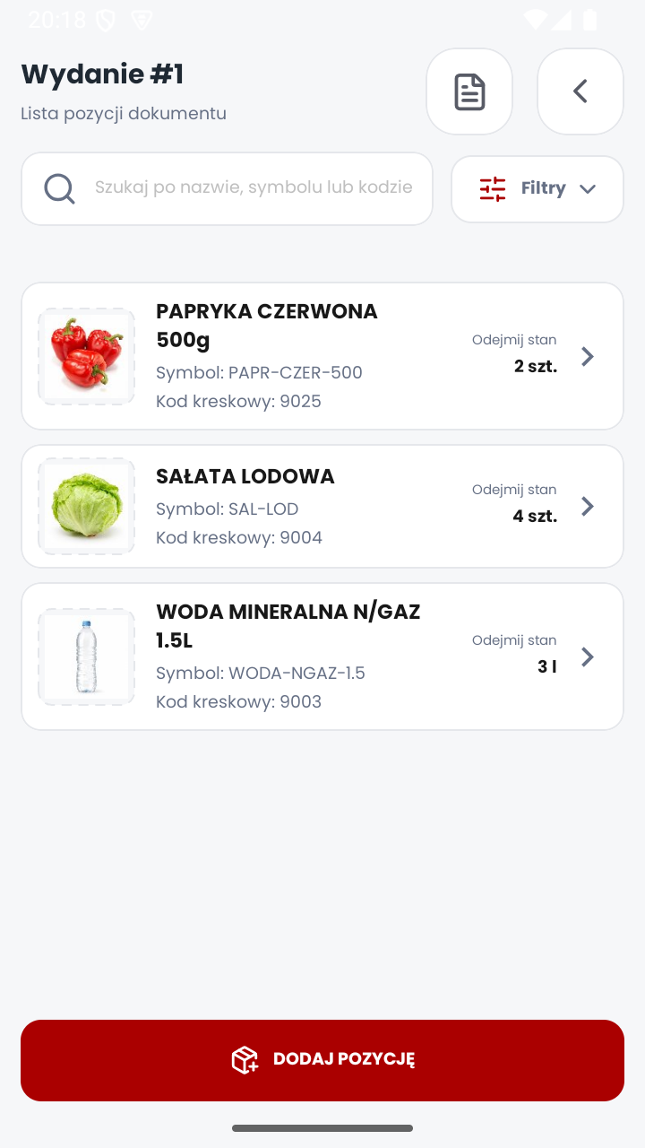Lista pozycji dokumentu wydania