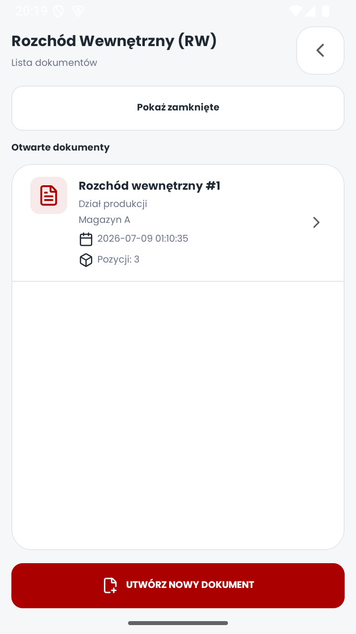 Lista dokumentów rozchodu wewnętrznego