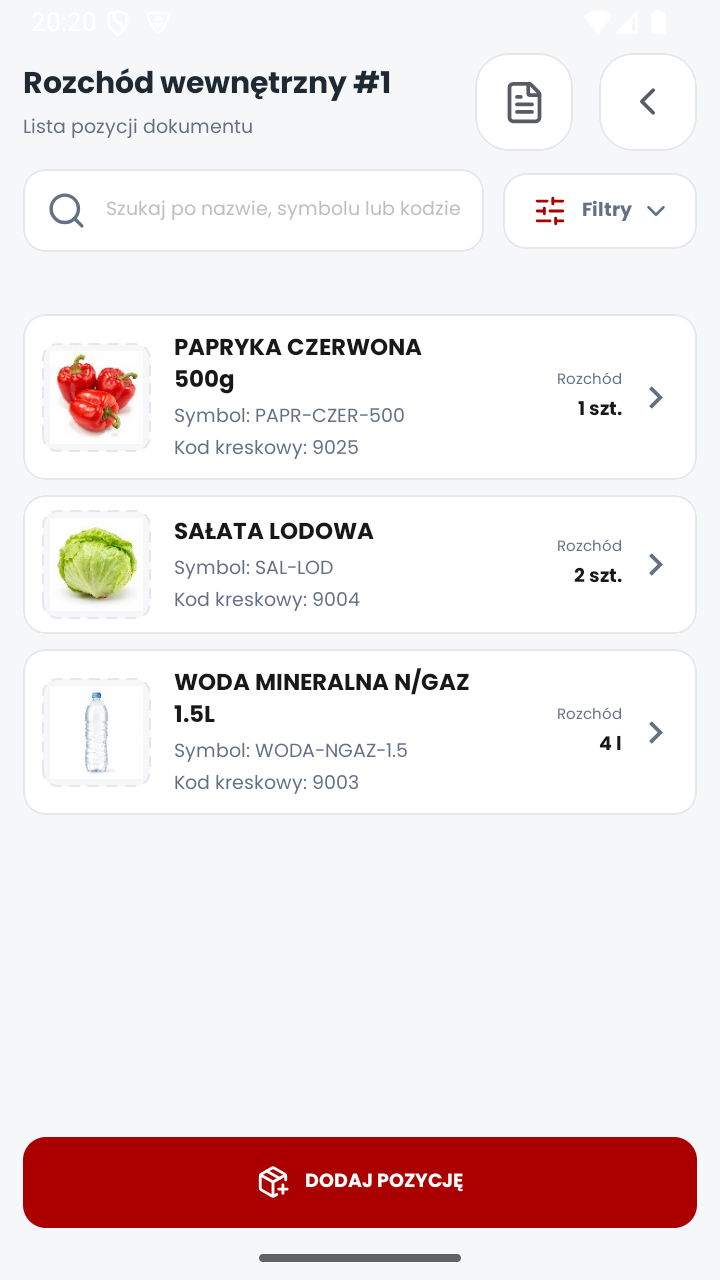 Lista pozycji dokumentu rozchodu