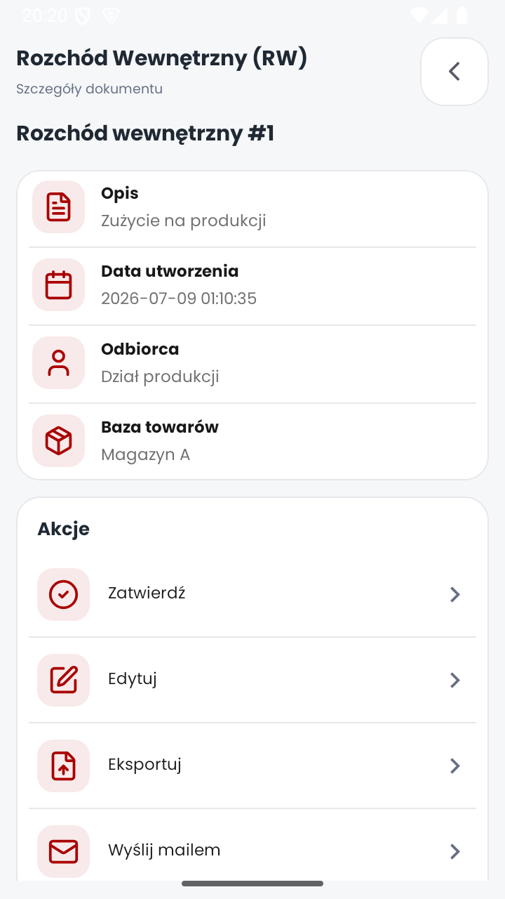 Szczegóły dokumentu rozchodu