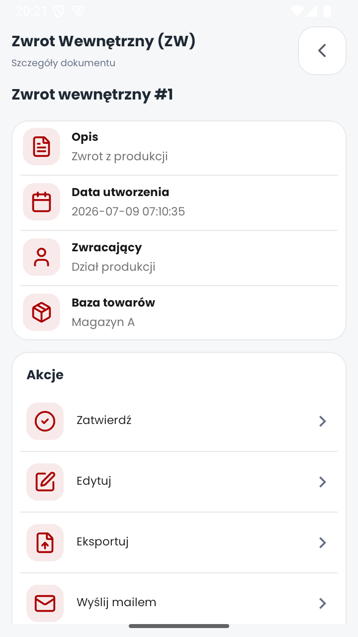Szczegóły dokumentu zwrotu