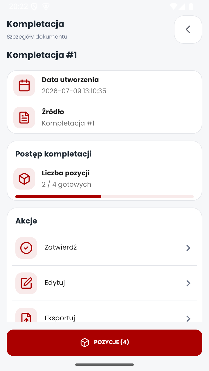 Szczegóły dokumentu kompletacji