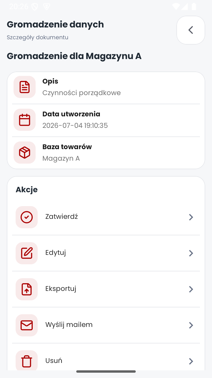 Szczegóły dokumentu gromadzenia danych
