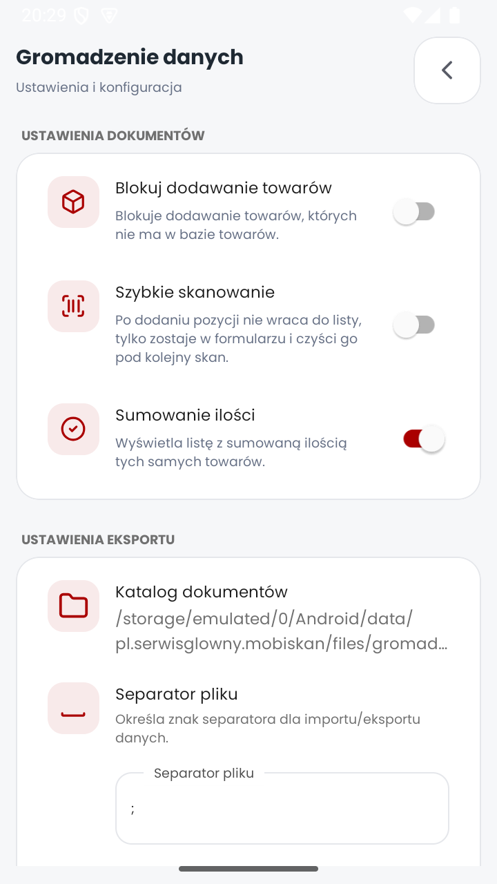 Konfiguracja modułu Gromadzenie danych