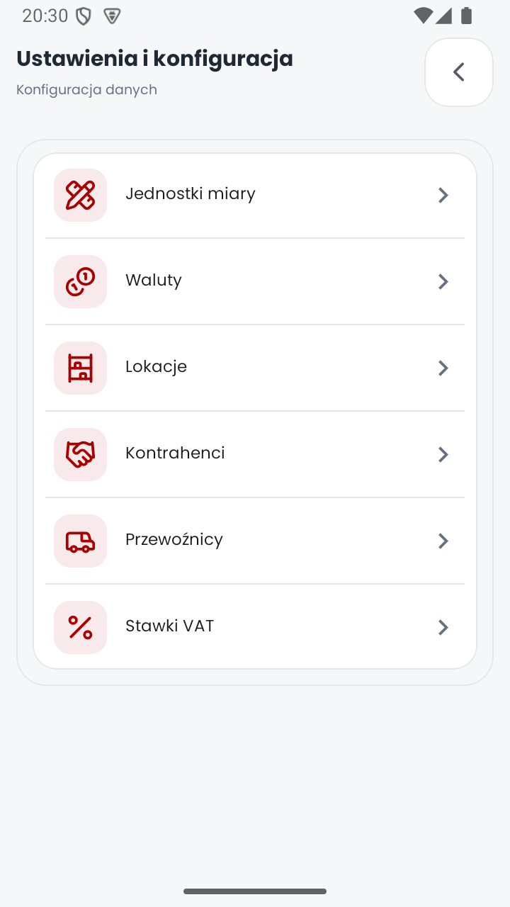 Sekcja Dane z listą słowników