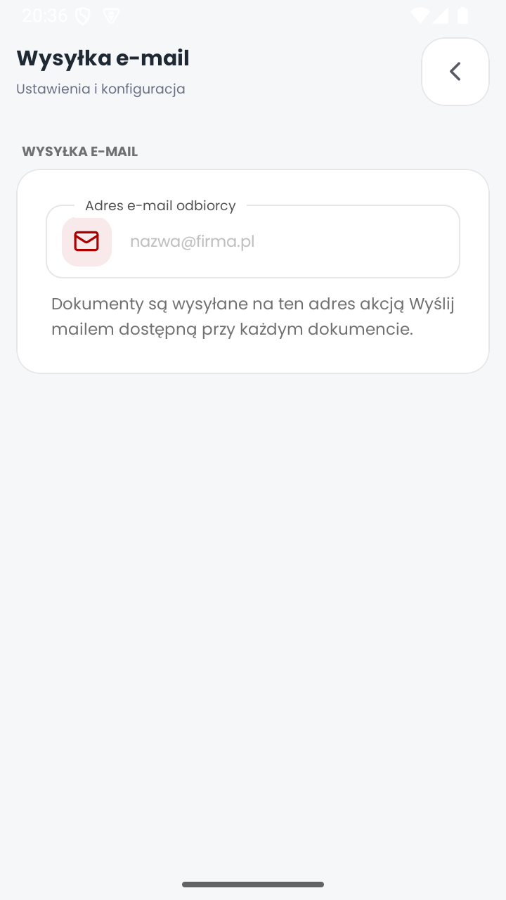 Ekran konfiguracji wysyłki e-mail