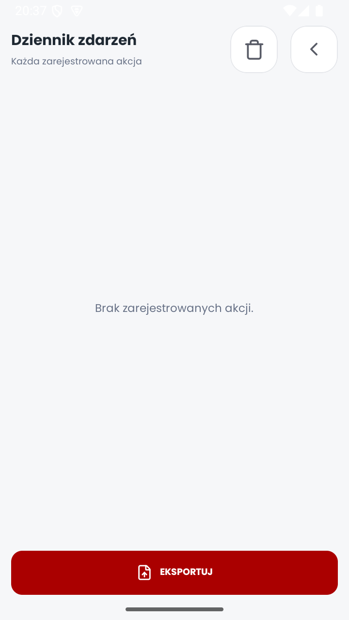 Ekran dziennika zdarzeń